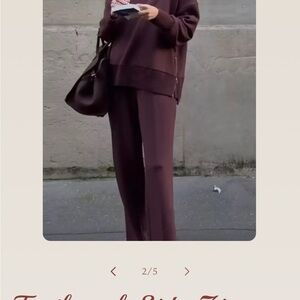 Wide-Leg Knit Pants in Deep Burgundy